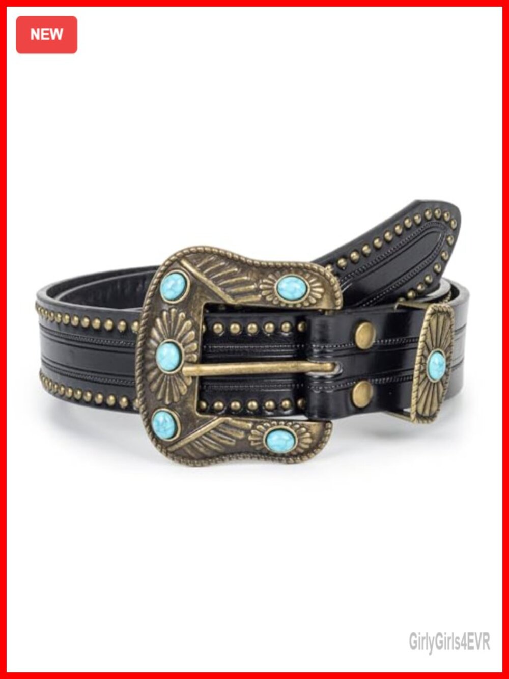 Western Leather Belt Turquoise Buckle Adjustable Cowgirl Boho